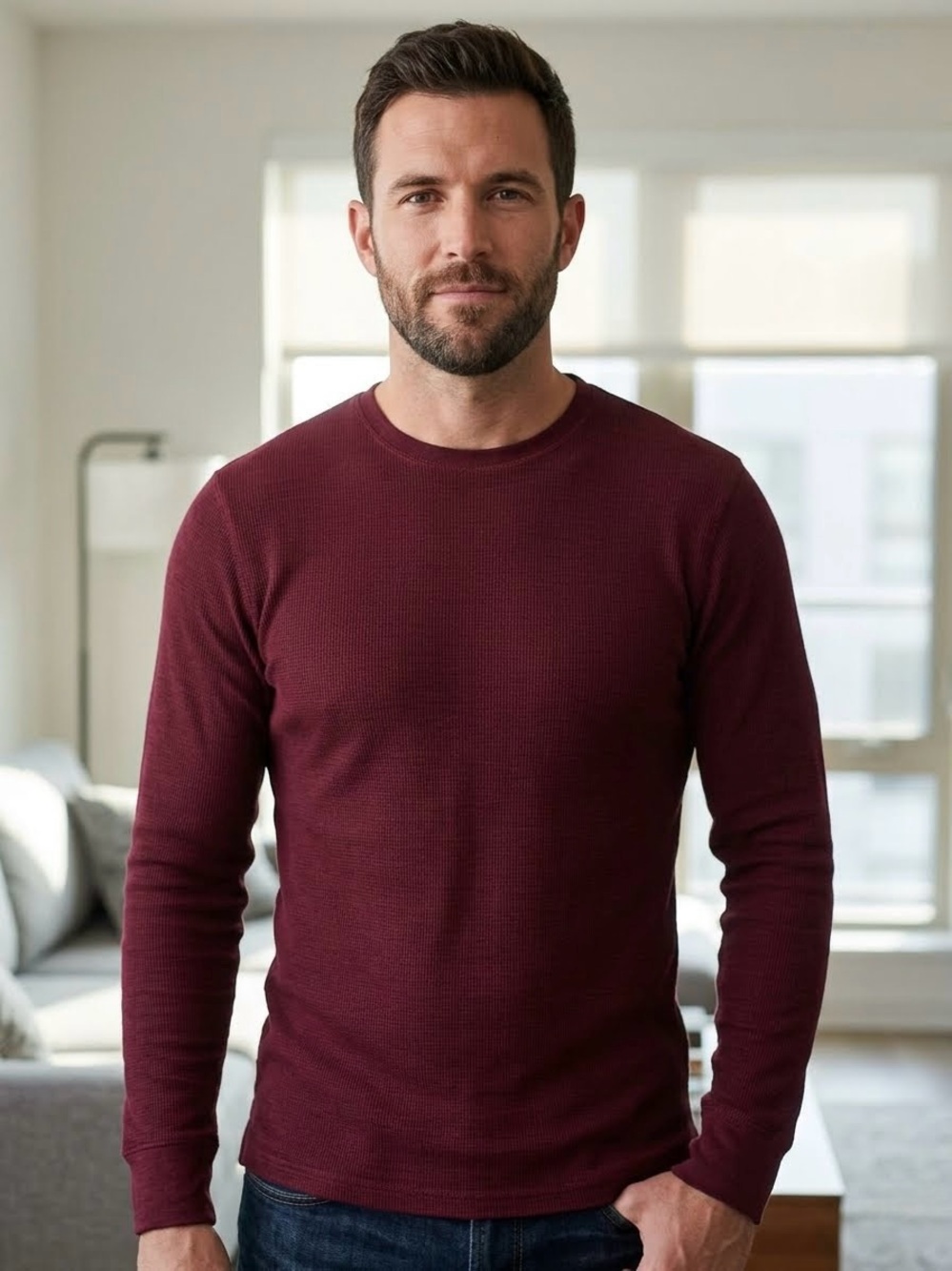 Urban Pipeline burgundy long-sleeve crew neck shirt